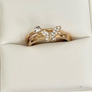 Gold or Silver Tone Butterfly Stack Ring with Crystal Accent | Dainty Ring